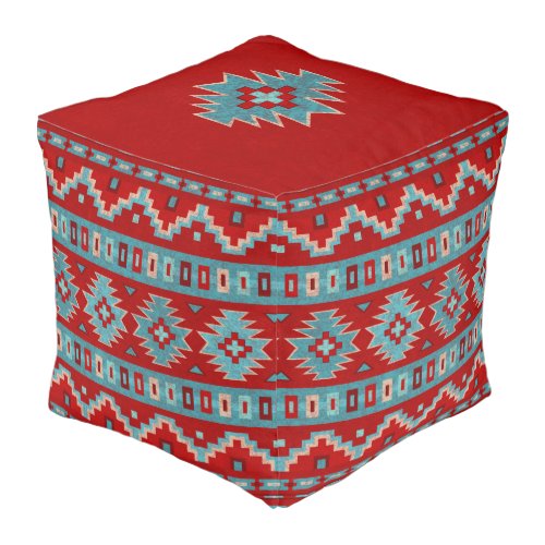 Southwest Mesas Turquoise  Red 18in Square Pouf