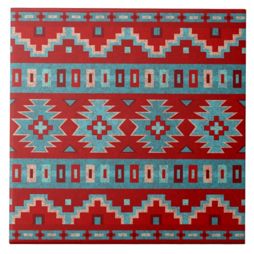 Southwest Mesas Turquoise  Red Ceramic Tile