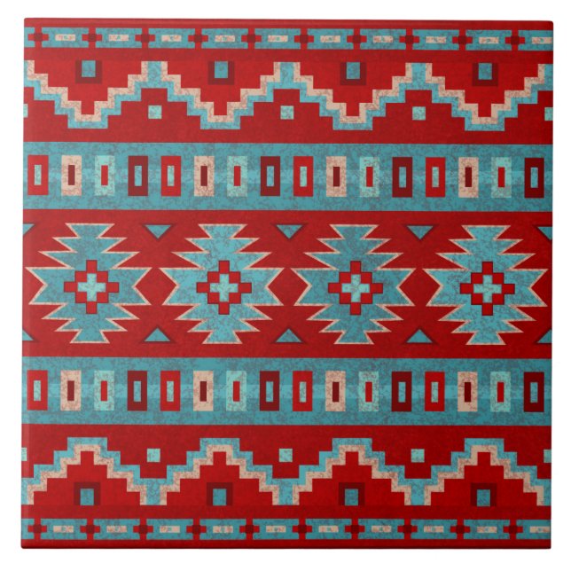Southwest Mesas Turquoise & Red Ceramic Tile (Front)