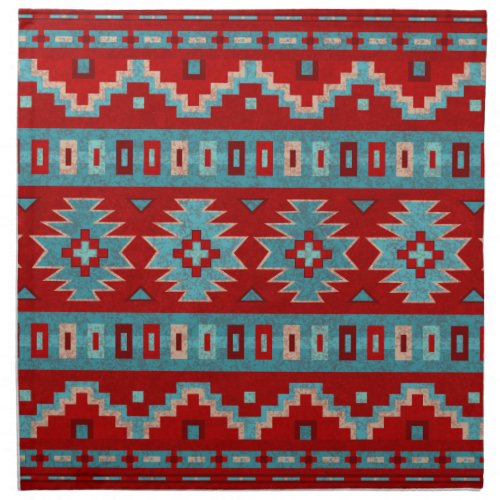 Southwest Mesas Turquoise  Red Cloth Napkin