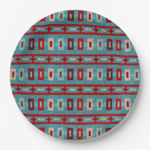 Southwest Mesas Turquoise & Red Geometric Design Paper Plates
