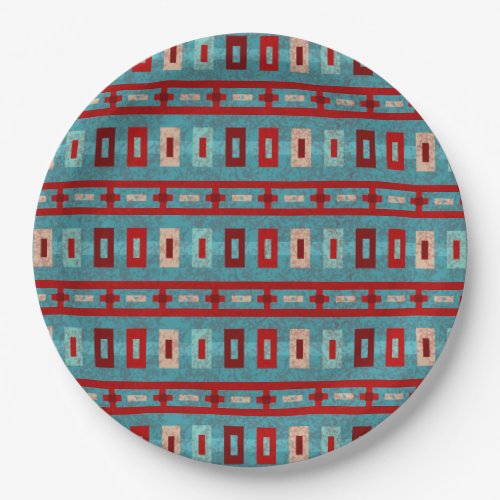 Southwest Mesas Turquoise  Red Geometric Design Paper Plates