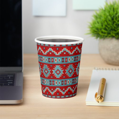 Southwest Mesas Turquoise  Red Geometric Paper Cups