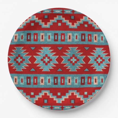 Southwest Mesas Turquoise  Red Geometric Paper Plates