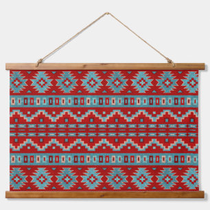 Southwest Mesas Turquoise & Red Geometric Pattern Hanging Tapestry
