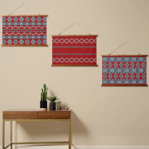 Southwest Mesas Turquoise  Red Geometric Pattern Hanging Tapestry