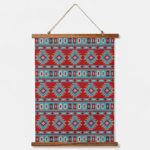 Southwest Mesas Turquoise & Red Geometric Pattern Hanging Tapestry