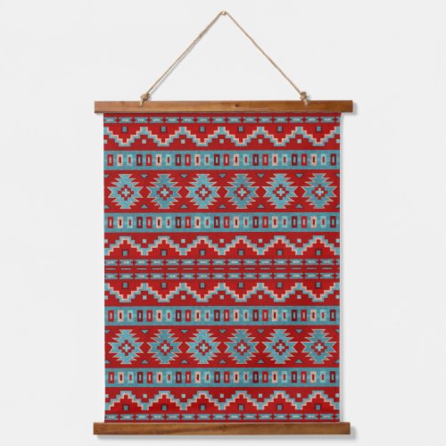 Southwest Mesas Turquoise  Red Geometric Pattern Hanging Tapestry