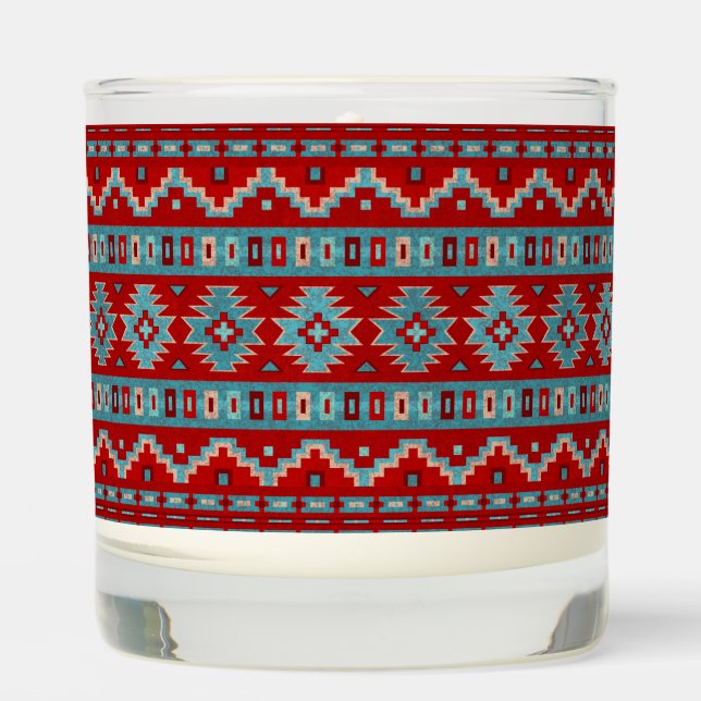 Southwest Mesas Turquoise & Red Geometric Pattern Scented Candle (Front)