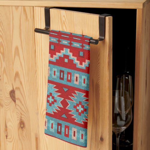 Southwest Mesas Turquoise  Red Kitchen Towel
