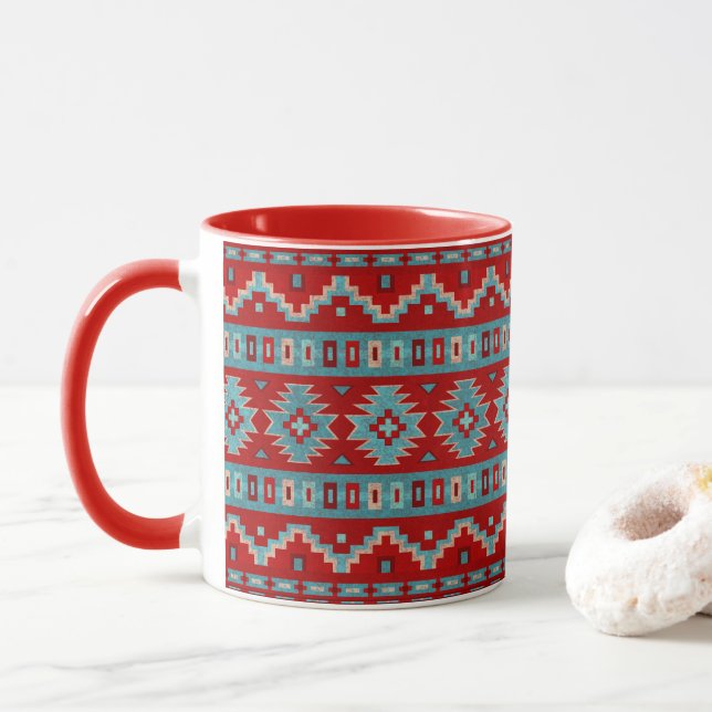 Southwest Mesas Turquoise & Red Mug (With Donut)