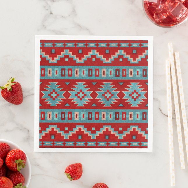 Southwest Mesas Turquoise & Red Paper Dinner Napkins (Insitu)
