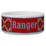 Southwest Mesas Turquoise &amp; Red Personalized Pet Bowl at Zazzle