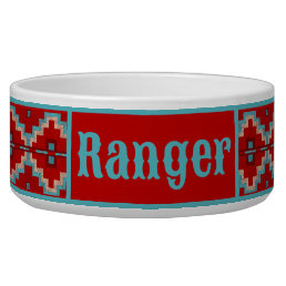Southwest Mesas Turquoise &amp; Red Personalized Pet Bowl