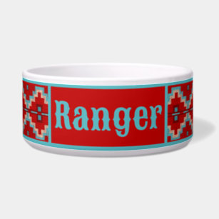 Southwest Mesas Turquoise & Red Personalized Pet Bowl