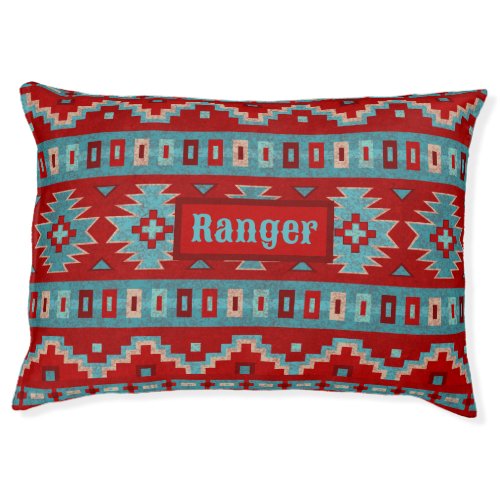 Southwest Mesas Turquoise  Red Personalized Pet  Pet Bed