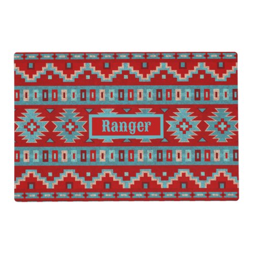 Southwest Mesas Turquoise  Red Personalized Pet Placemat