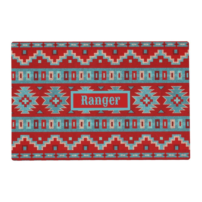 Southwest Mesas Turquoise & Red Personalized Pet Placemat (Front)