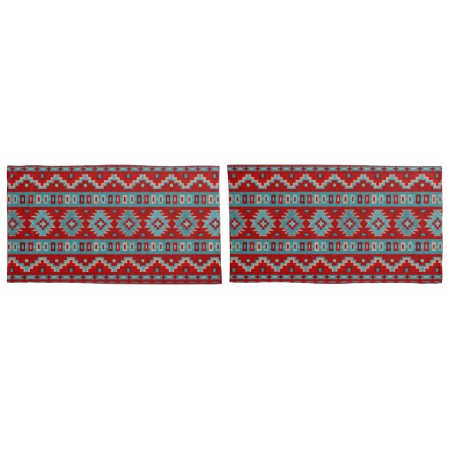 Southwest Mesas Turquoise & Red Pillow Case (Back-Set)