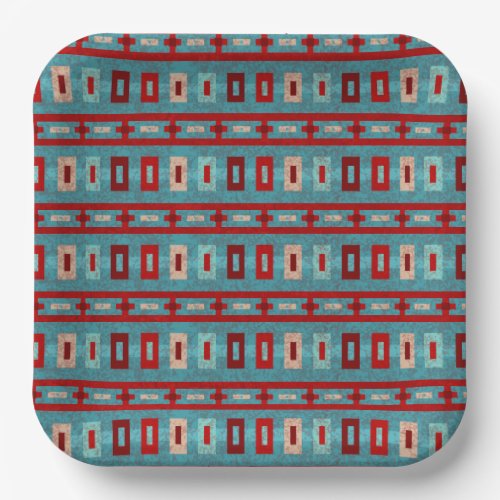 Southwest Mesas Turquoise  Red Retro Vibe Pattern Paper Plates