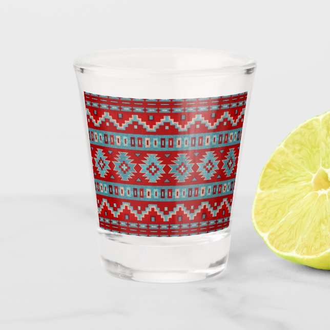 Southwest Mesas Turquoise & Red Shot Glass (Front)