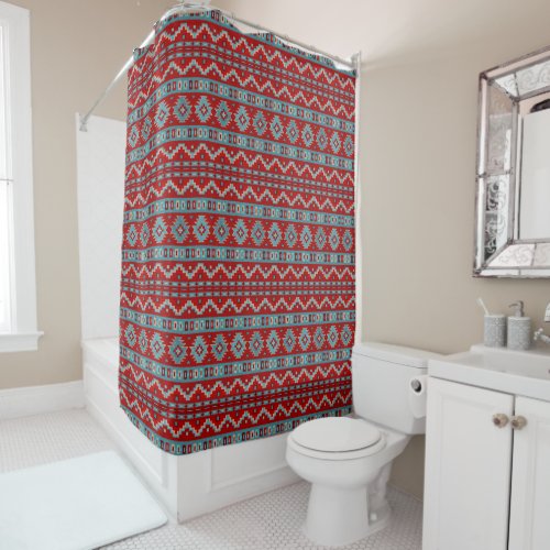 Southwest Mesas Turquoise  Red Shower Curtain