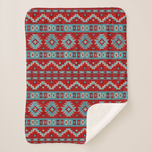 Southwest Mesas Turquoise  Red Small Sherpa Blanket