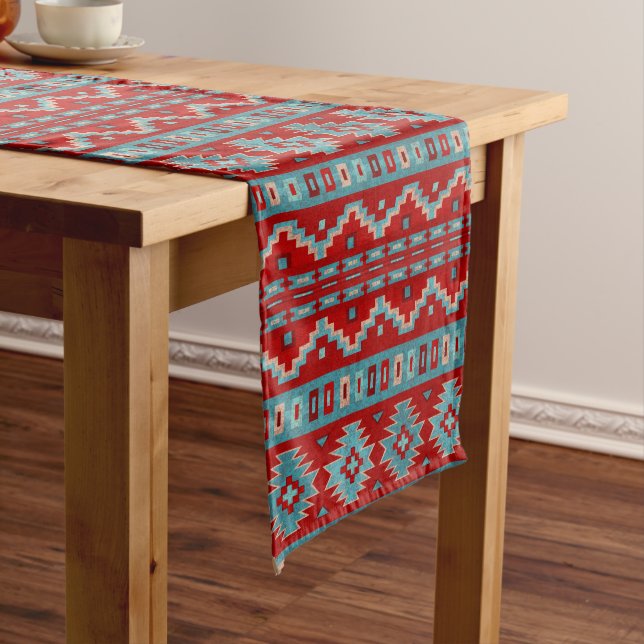 Southwest Mesas Turquoise & Red Table Runners (In Situ)