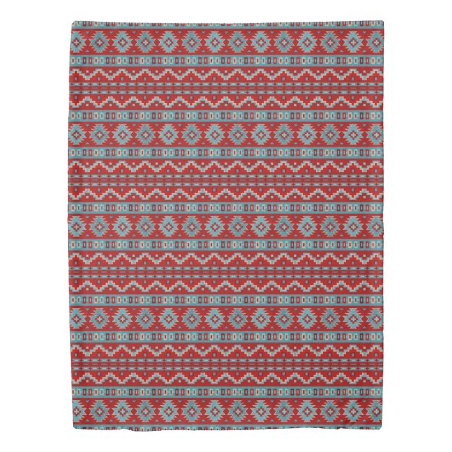 Southwest Mesas Turquoise & Red Twin Duvet Cover (Front)