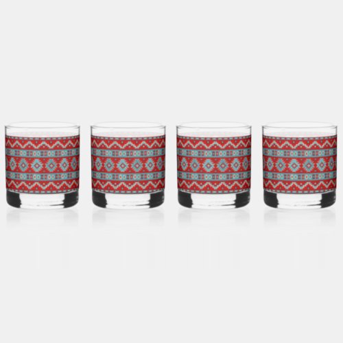 Southwest Mesas Turquoise  Red  Whiskey Glass