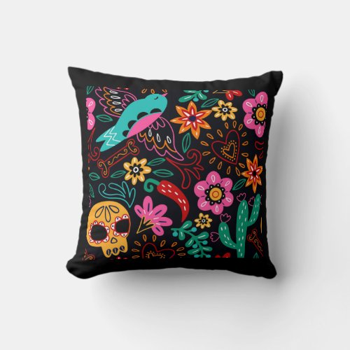 Southwest Mexican Peppers Day of the dead Throw Pillow