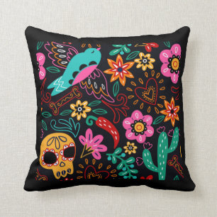 Southwest, Mexican Peppers, Day of the dead Throw Pillow