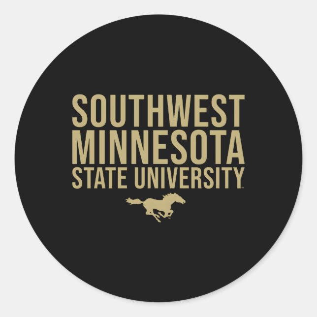 Southwest Minnesota State Smsu Mustangs Stacked Classic Round Sticker (Front)