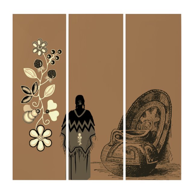 Southwest MMIW Native American Woman with Baskets  Triptych (Front)