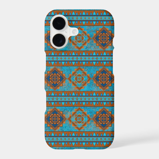 Southwest Mountain Peaks Blue Geometric Pattern iPhone Case (Back)