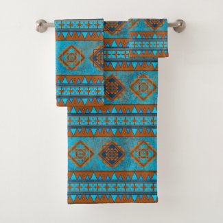 Southwest Mountain Peaks Geometric Turquoise Print