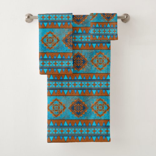 Southwest Mountain Peaks Geometric Turquoise Print Bath Towel Set