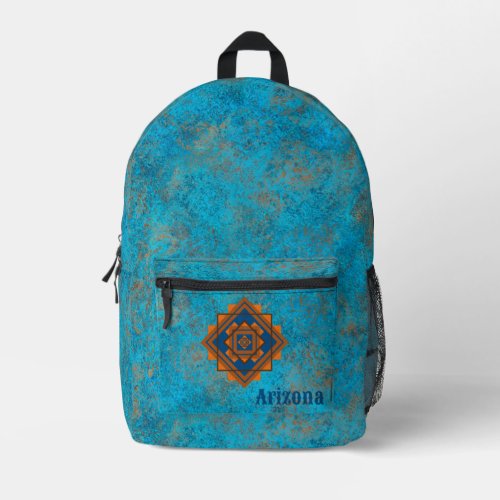 Southwest Mountain Peaks Personalized Turquoise  Printed Backpack