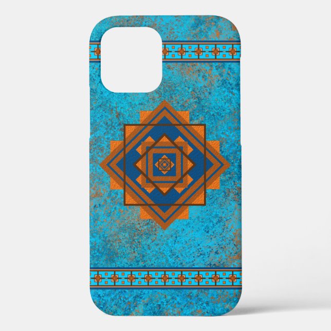 Southwest Mountain Peaks Turquoise Blue Geometric Case-Mate iPhone Case (Back)