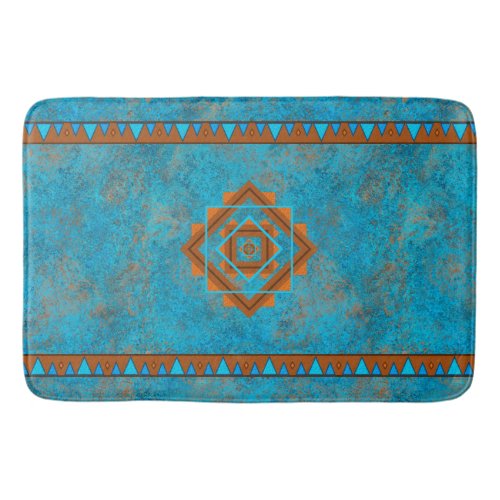 Southwest Mountain Peaks Turquoise Geometric Bath Mat