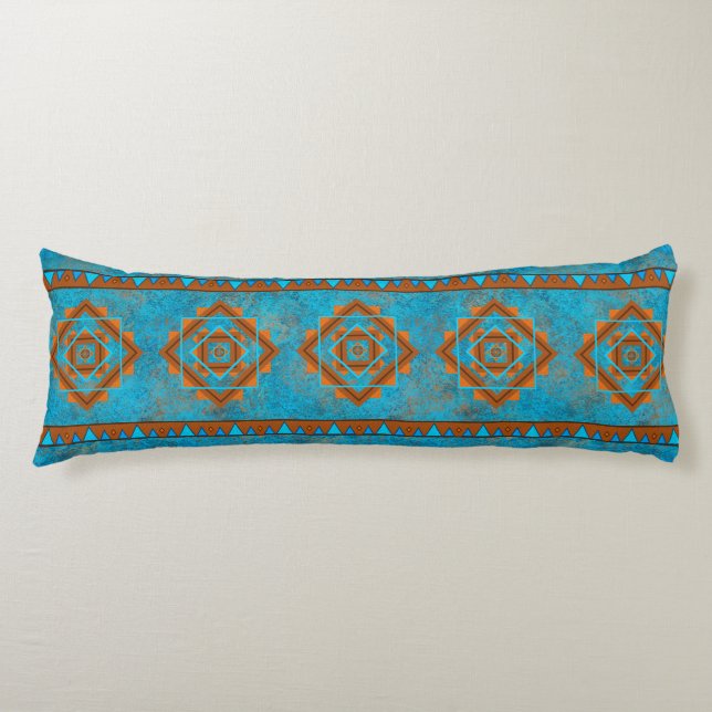 Southwest Mountain Peaks Turquoise Geometric Body Pillow (Front)