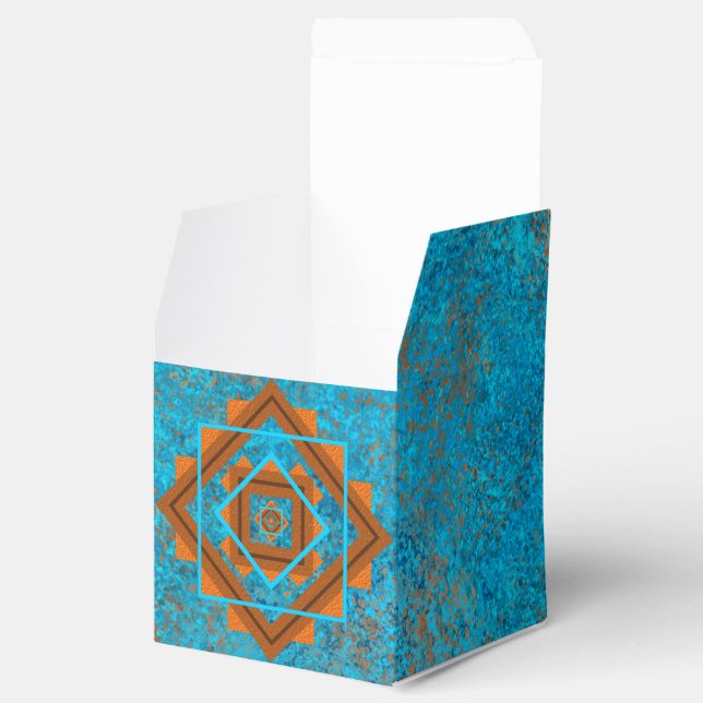 Southwest Mountain Peaks Turquoise Geometric Favor Boxes (Opened)