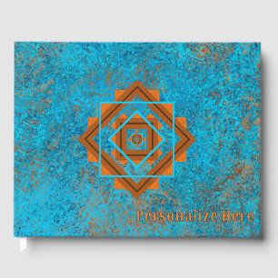 Southwest Mountain Peaks Turquoise Geometric Guest Book