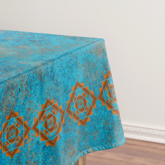 Southwest Mountain Peaks Turquoise Geometric Med Tablecloth (In Situ)