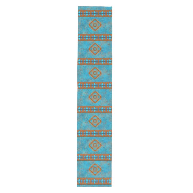 Southwest Mountain Peaks Turquoise Geometric Medium Table Runner (Front)