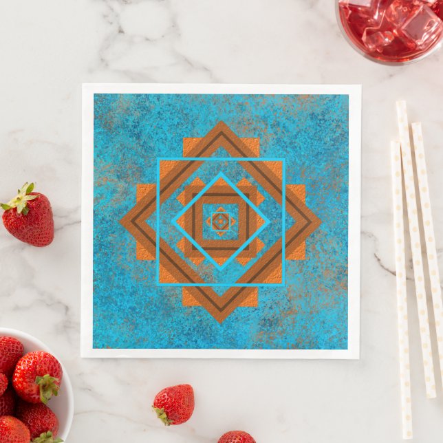 Southwest Mountain Peaks Turquoise Geometric Paper Dinner Napkins (Insitu)