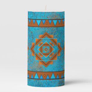 Southwest Mountain Peaks Turquoise Geometric Pillar Candle