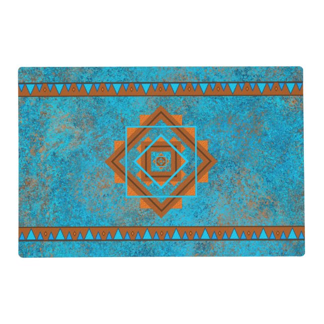 Southwest Mountain Peaks Turquoise Geometric Placemat (Front)