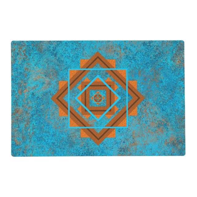 Southwest Mountain Peaks Turquoise Geometric Placemat (Front)