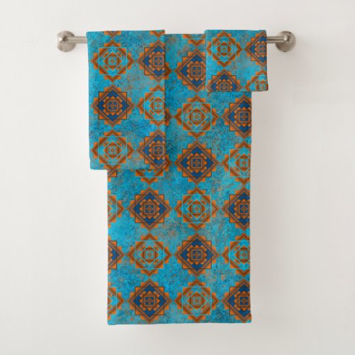 Southwest Mountain Peaks Turquoise Geometric Print Bath Towel Set